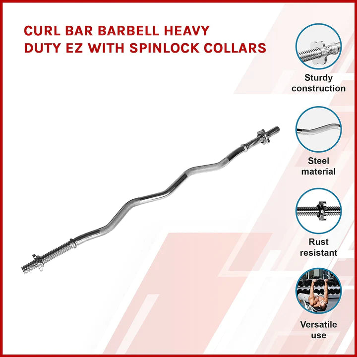 Heavy Duty EZ Curl Barbell with Spinlock Collars - KangarooFitness